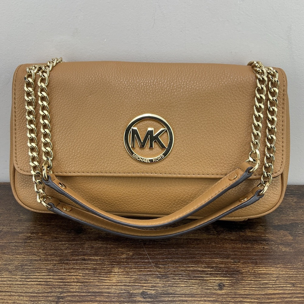 Michael Kors Leather Brown Fulton Gold Hardware Shoulder Bag